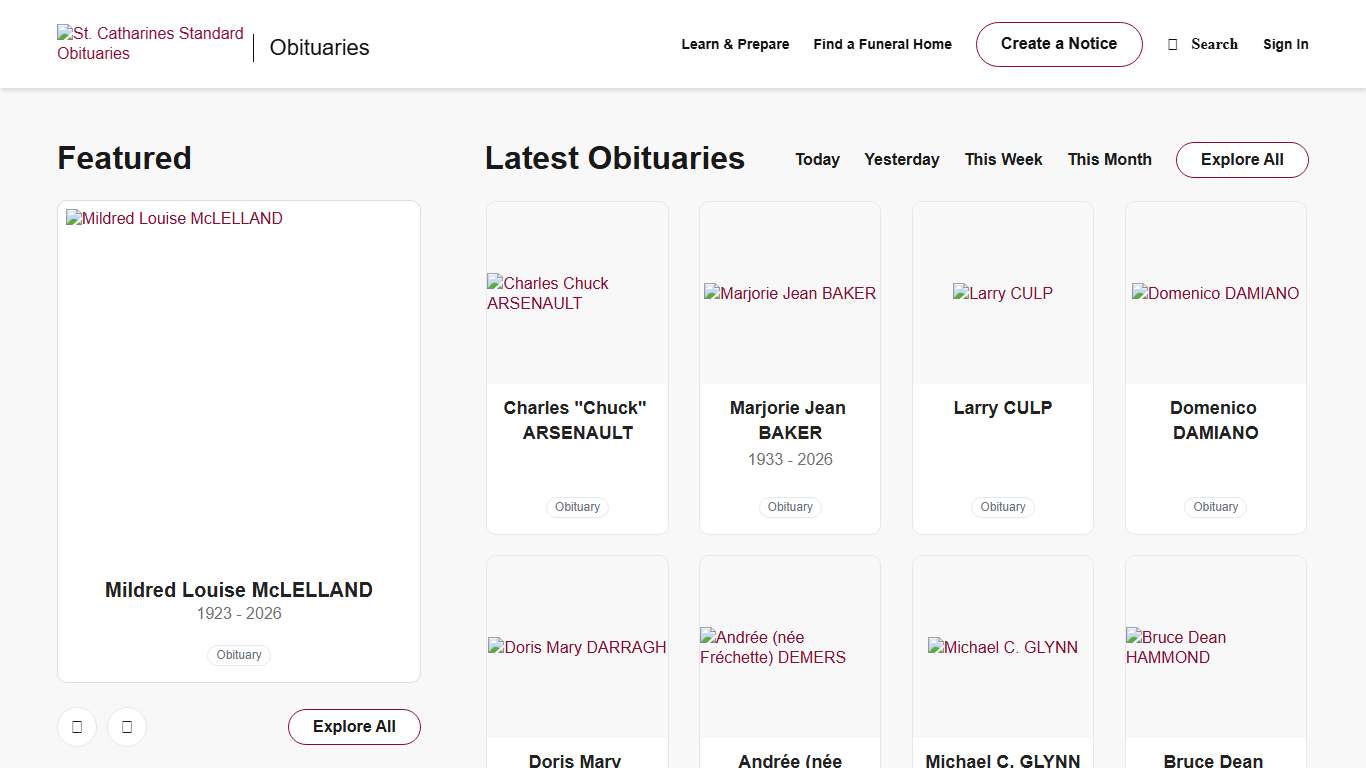 Obituaries St. Catharines Standard