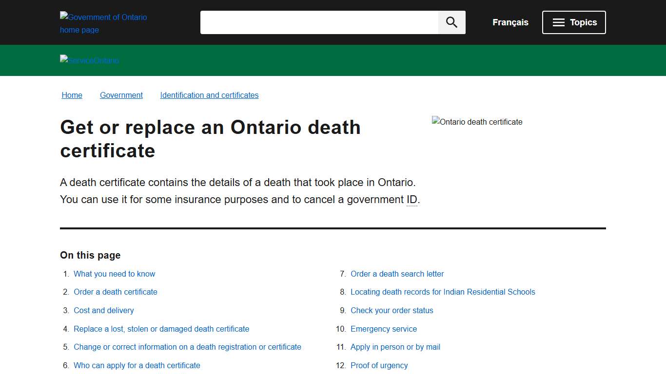 Get or replace an Ontario death certificate ontario.ca
